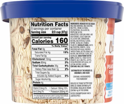 Kroger® Deluxe Lactose Free No Sugar Added Peanut Butter Fudge Swirl Ice Cream Tub Perspective: right