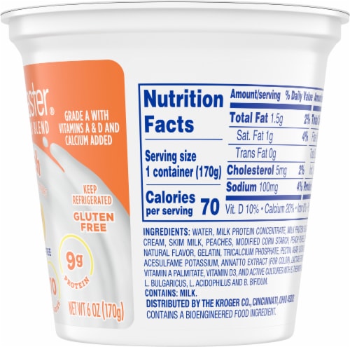 Kroger Carbmaster Peach Lowfat Yogurt Cup Perspective: right