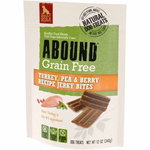 ABOUND® Grain Free Turkey Pea & Cranberry Recipe Jerky Bites Dog Treats Perspective: right