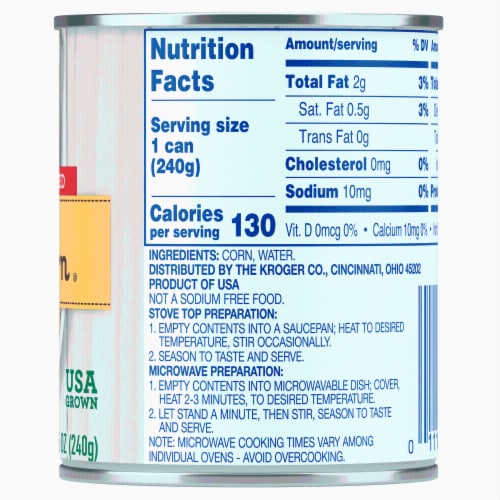 Kroger® No Salt Added Whole Kernel Sweet Golden Corn Perspective: right