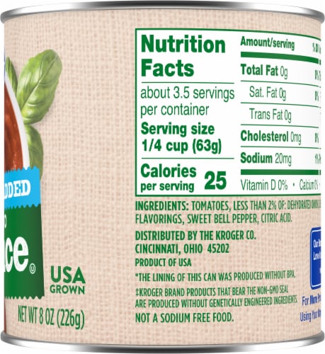 Kroger® No Salt Added Tomato Sauce Perspective: right