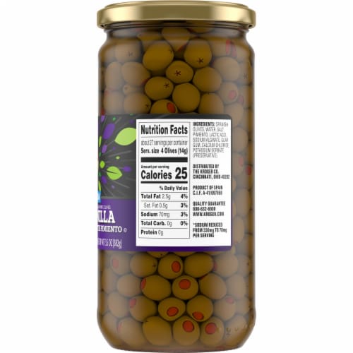 Kroger® Reduced Sodium Manzanilla Olives Stuffed with Pimiento Perspective: right