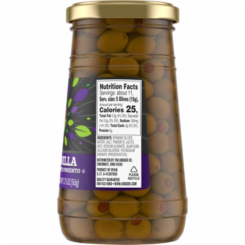 Kroger®  Manzanilla Olives Stuffed with Pimiento Jar Perspective: right