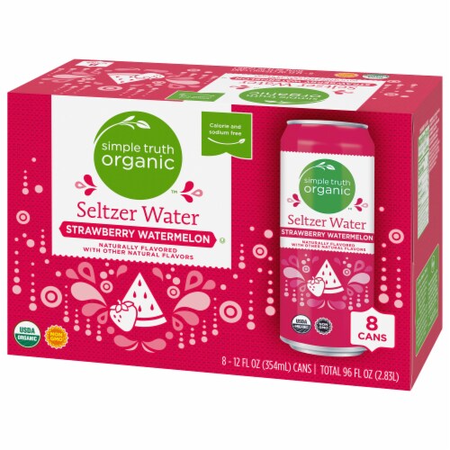 Simple Truth Organic Strawberry Watermelon Flavored Seltzer Water Cans Perspective: right