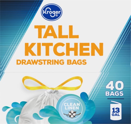 Kroger® Tall Kitchen Clean Linen Scented 13 Gallon Drawstring Trash Bags Perspective: right