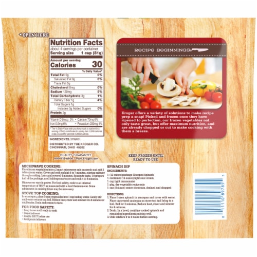 Kroger® Recipe Beginnings® Frozen Chopped Spinach Perspective: right