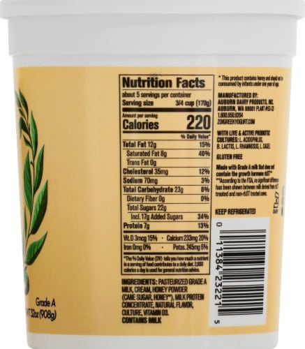 Zoi Honey Vanilla Whole Milk Greek Yogurt Tub Perspective: right