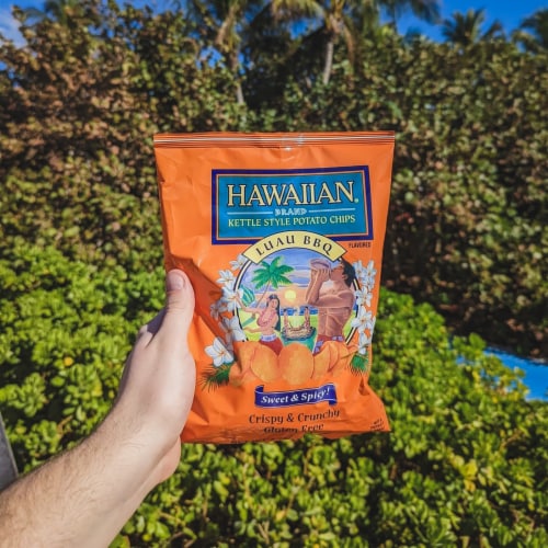 Hawaiian Brand® Luau BBQ Kettle Style Potato Chips Party Size Perspective: right