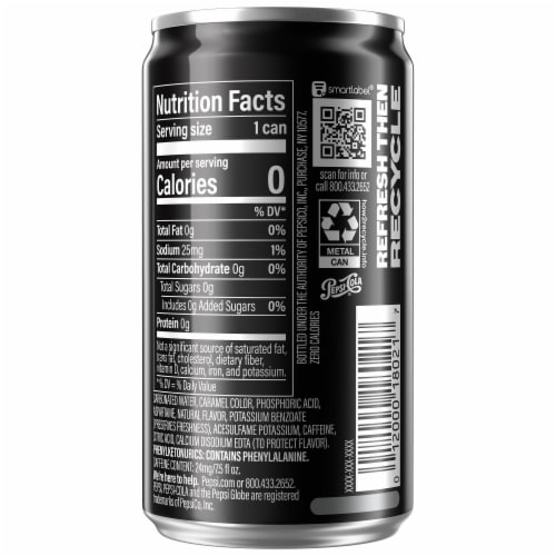 Pepsi Cola Zero Sugar Soda Mini Cans 6pk Perspective: right