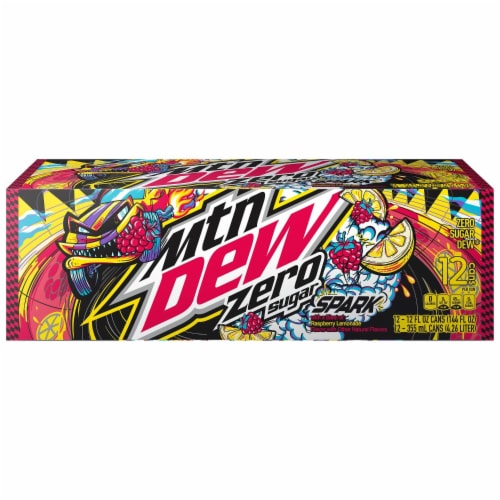 Mountain Dew® Zero Sugar Spark Raspberry Lemonade Soda Cans Perspective: right