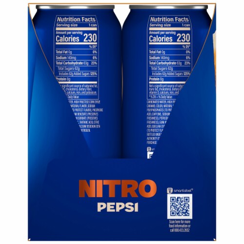 Pepsi Nitro Nitrogen-Infused Cola Draft Cola Natural Flavor 13.65 Fl Oz 4 Count Cans Perspective: right