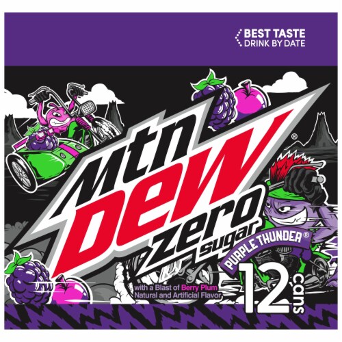 Mountain Dew Purple Thunder Zero Sugar Soda Cans Perspective: right