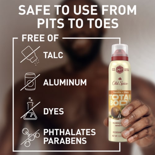 Old Spice Total Body Deodorant Aluminum Free Vanilla + Shea Dermatologist Tested Full Body Deodorant Perspective: right