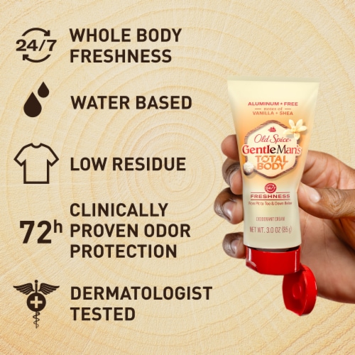 Old Spice GentleMan's Blend for Men Total Body Aluminum Free Cream Deodorant Vanilla + Shea Butter Perspective: right