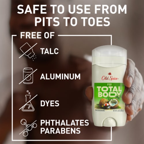 Old Spice Total Body Fiji Deodorant, Aluminum Free Fiji, Dermatologist Tested Perspective: right