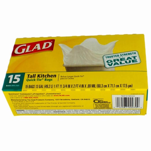 Glad Tall Kitchen Bags, Quick-Tie, 15 Bags Perspective: right
