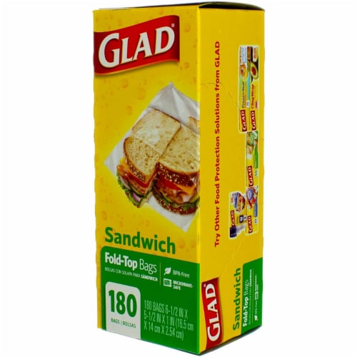 Glad Fold-Top Sandwich Bags, 6 1/2 x 5 1/2, Clear, 180/Box, 12/CT (CLO60771)