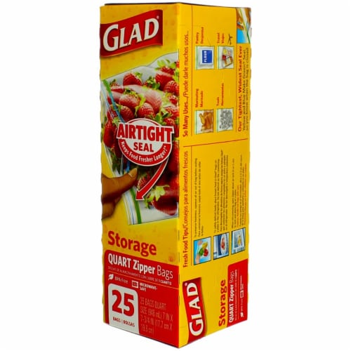 Glad Food Storage and Freezer 2 in 1 Zipper Bags - Quart Size.