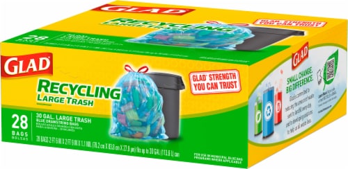 Glad Recycling Drawstring Large Trash Bags Blue 30 Gallon 28 Count