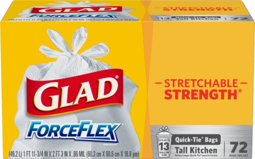 Glad ForceFlex Tall Kitchen Drawstring Trash Bags Unscented, 13 Gallon  White