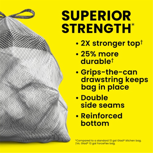 Glad ForceFlex MaxStrength with Febreze Fresh Clean Scent Extra Large Kitchen Drawstring Trash Bags Perspective: right