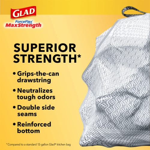 Glad ForceFlex MaxStrength with Clorox Lemon Fresh Bleach Scent Tall Kitchen Drawstring Trash Bags Perspective: right