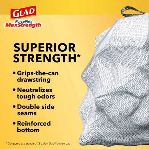 Glad ForceFlex MaxStrength with Clorox Mountain Air Scent Tall Kitchen Drawstring Trash Bags Perspective: right