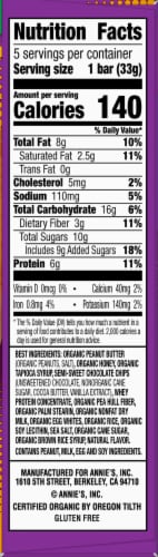 Annie's™ Homegrown Organic Peanut Butter Cookie Dough Protein Bars Perspective: right