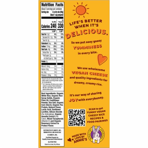 Annie's Vegan Cheesy Aged Cheddar Flavor Rice Perspective: right