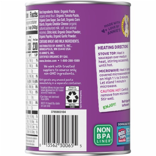 Annie's™ Organic Bernie O's Tomato & Cheese Sauce Canned Pasta Perspective: right