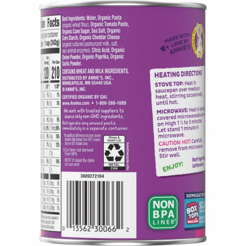 Annie's™ Organic All Stars Tomato & Cheese Sauce Canned Pasta Perspective: right