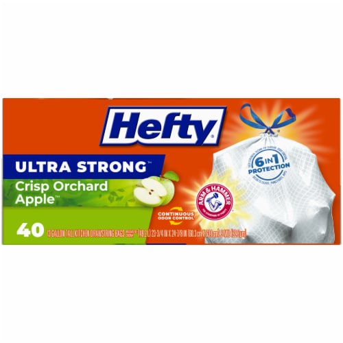 Hefty® Ultra Strong Crisp Orchard Apple 13-Gallon Tall Kitchen Drawstring Trash Bags Perspective: right