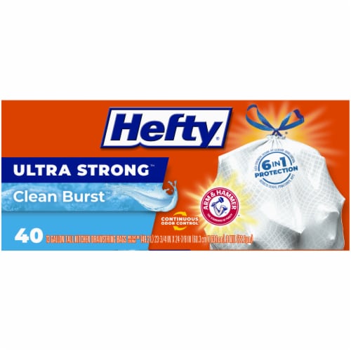 Hefty® Ultra Strong™ Clean Burst 13 Gallon Tall Kitchen Drawstring Trash Bags Perspective: right