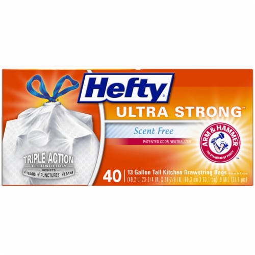 Hefty® Ultra Strong™ Scent Free Tall Kitche Drawstring Trash Bags Perspective: right