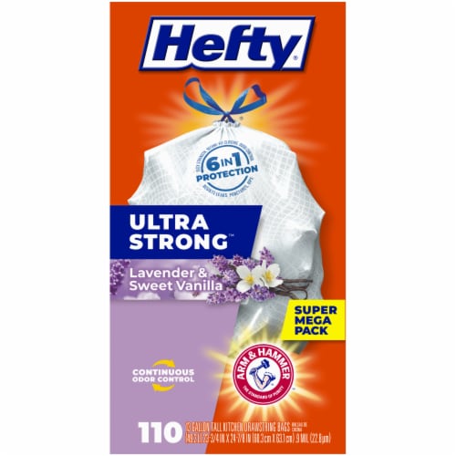 Hefty® Ultra Strong™ Lavender & Vanilla 13 Gallon Tall Kitchen Drawstring Trash Bags Super Mega Pack Perspective: right