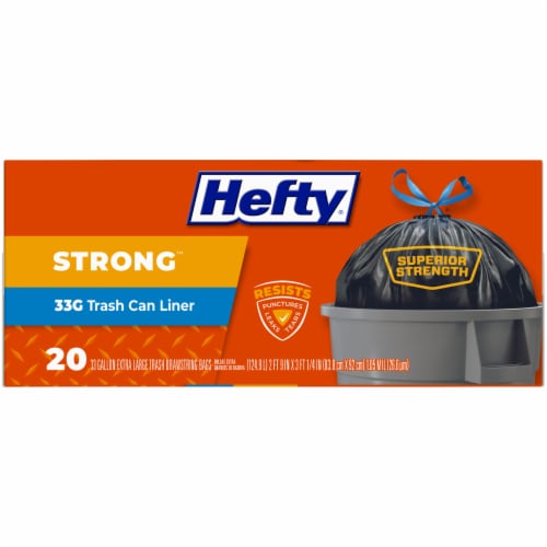 Hefty Strong 33-Gallon Trash Can Liner Extra Large Drawstring Trash Bags Perspective: right