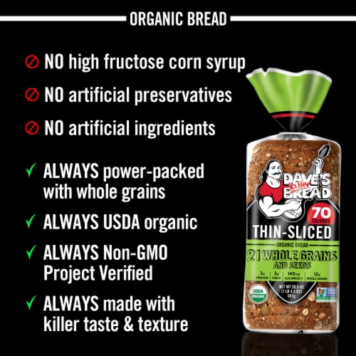 Dave's Killer Bread 21 Whole Grains & Seeds Thin-Sliced Whole Grain Organic Bread Perspective: right