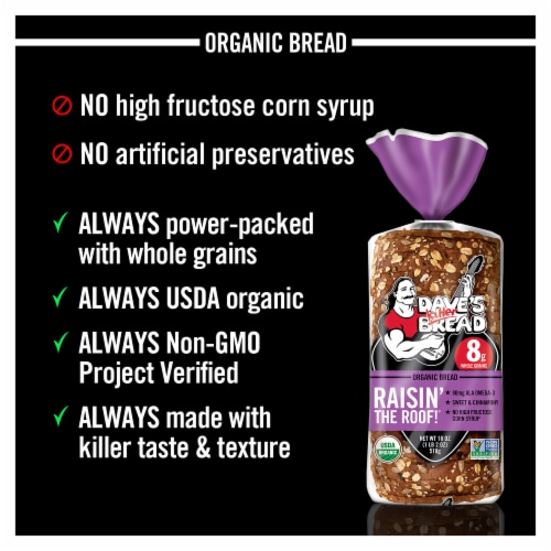 Dave's Killer Bread Raisin' the Roof Cinnamon Raisin Organic Breakfast Bread Perspective: right