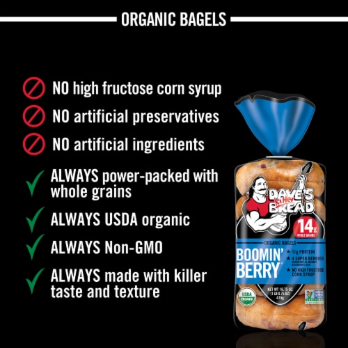 Dave’s Killer Bread® Boomin’ Berry® Bagels, Cranberry, Blueberry, Blackberry and Acai Bagels Perspective: right