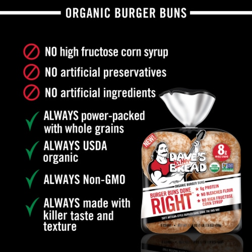 Dave's Killer Bread® Burgers Done Right™ Organic White Bread Hamburger Buns Perspective: right