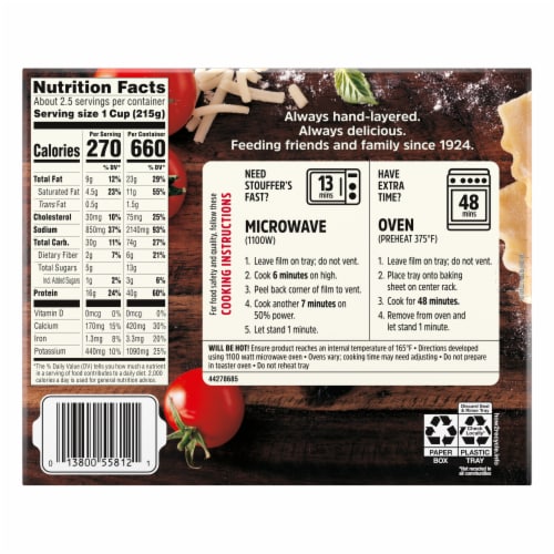 Stouffer's® Lasagna with Meat & Sauce Frozen Meal Perspective: right