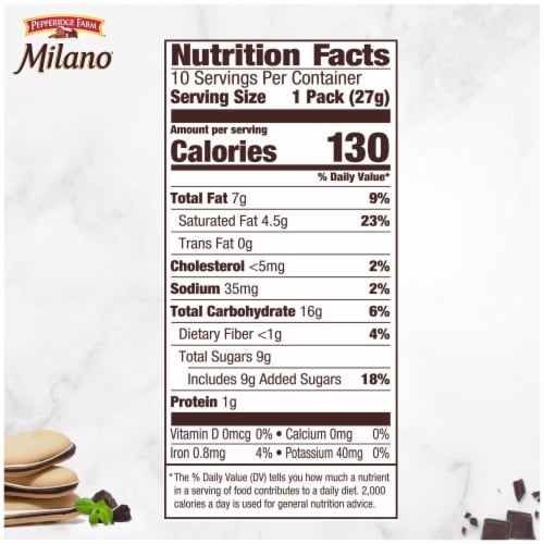 Pepperidge Farm Milano® Cookies, Mint, 10 Packs, 2 Cookies per Pack Perspective: right