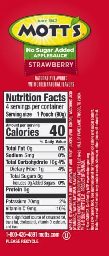 Mott's Unsweetened Strawberry Applesauce Pouches Perspective: right