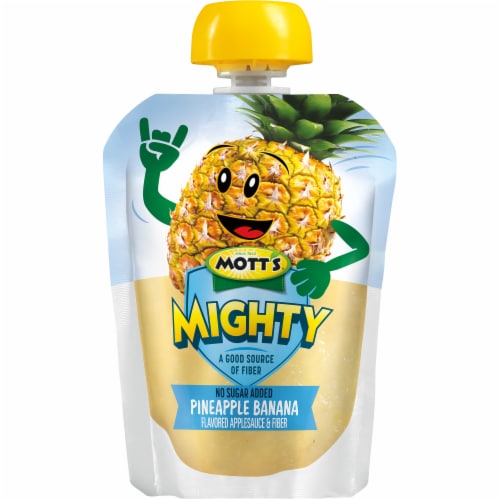 Mott's Mighty No Sugar Added Pineapple Banana Applesauce Pouches Perspective: right