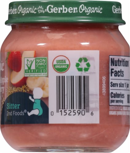Gerber Organic Banana Apple Strawberry with Millet Quinoa & Cinnamon Stage 2 Baby Food Perspective: right