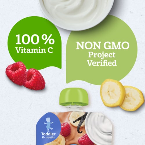Gerber Organic for Toddler Yogurt Toddler Food Banana Raspberry Vanilla Perspective: right