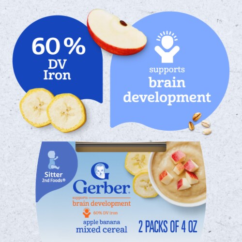 Gerber Stage 2 Baby Food Apple Banana Mixed Cereal Puree Tubs Baby Cereal Perspective: right