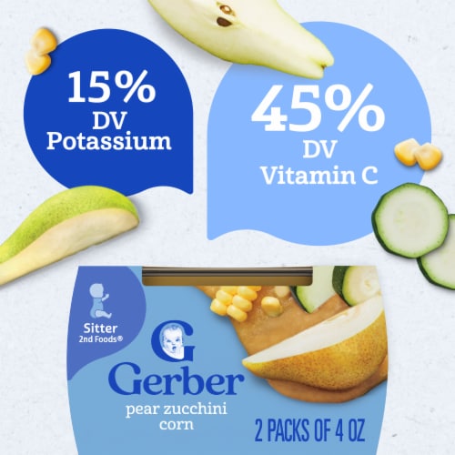 Gerber 2nd Foods Natural for Baby Baby Food Pear Zucchini Corn 4 oz Tubs (2 Pack) Perspective: right