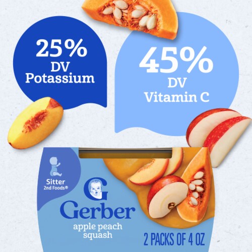 Gerber 2nd Foods Natural for Baby Baby Food Apple Peach Squash 4 oz Tubs (2 Pack) Perspective: right