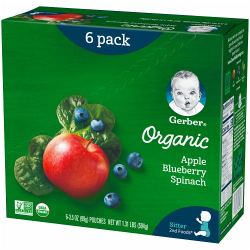 Gerber Organic 2nd Foods Apple Blueberry & Spinach Baby Food Pouches 6 Count Perspective: right
